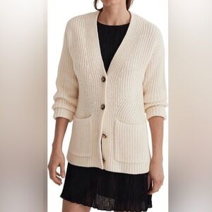 Madewell Classic Chunky Knit Relaxed Fit Shaker Stitch Cream Cardigan Size XS